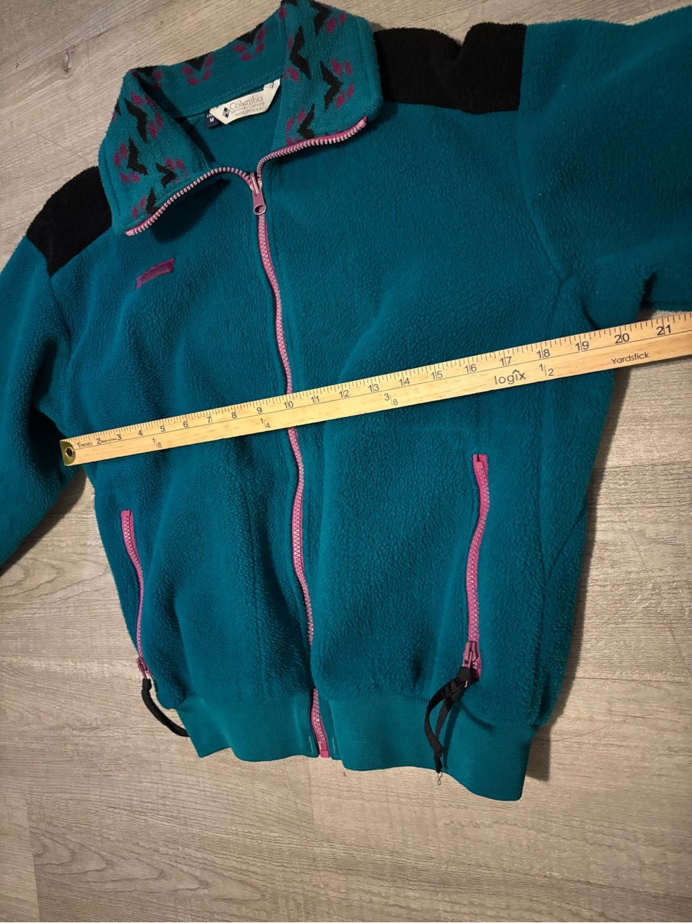VTG 90s Columbia Fleece Womens M Teal Aztec Colorblock Retro Ski Gorpcore Tribal - Picture 4 of 8
